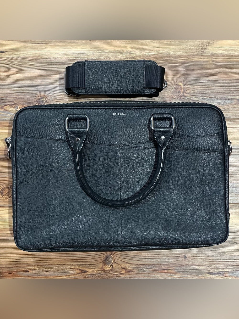 Cole Haan American Airlines Black Leather Attache Slim Briefcase Laptop Bag
